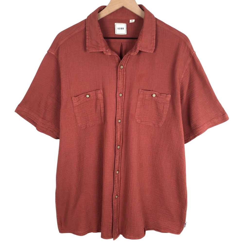 ROWM Double Gauze Cotton Short Sleeve Button Up Shirt Men's XL Terracotta Rust